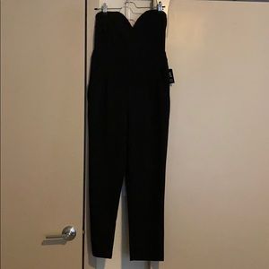 Full length, black, strapless, jumpsuit